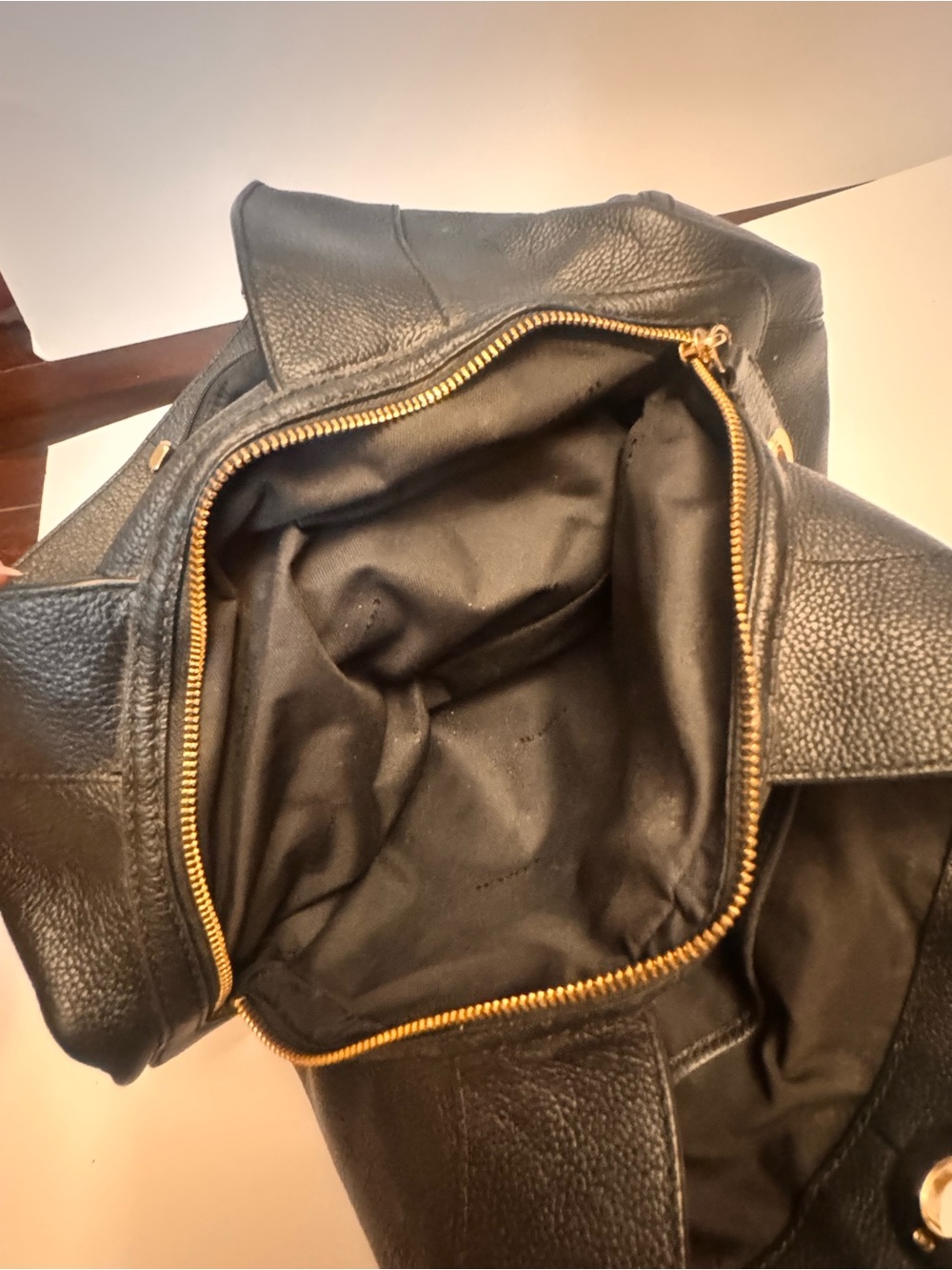 Coach Black Pebbled Leather Shoulder Tote with Gold Chain Handles - Picture 5 of 9